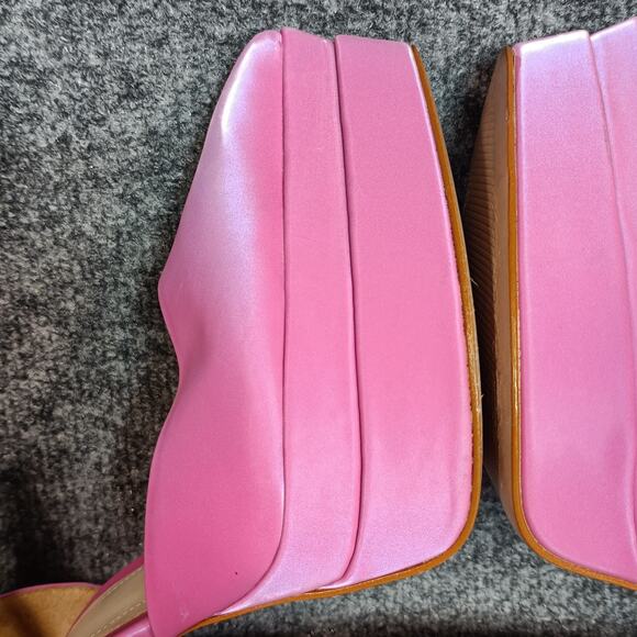 Schutz Elysee Heels Double Platform 8.5 Pink Ankle Strap Pointy Toe Block Dress - Picture 9 of 16